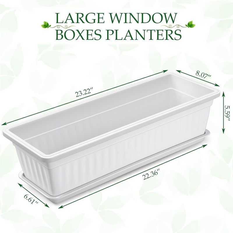 FillTouch 6 Packs 23 Inch Window Flower Box Extra Large Window Sill Herb Garden Long Rectangle Planter Plastic Boxes Outdoor with Drainage Trays Boxes for Balcony Windowsill Patio Garden - Image 2